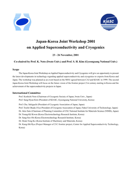 Japan-Korea Joint Workshop 2001 on Applied Superconductivity and Cryogenics