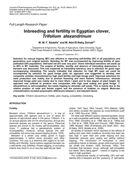 Inbreeding and Fertility in Egyptian Clover, Trifolium Alexandrinum