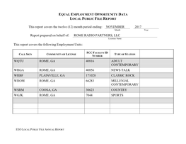 Equal Employment Opportunity Data Local Public File Report