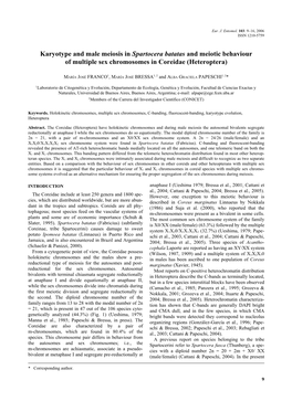 Karyotype and Male Meiosis in Spartocera Batatas and Meiotic Behaviour of Multiple Sex Chromosomes in Coreidae (Heteroptera)