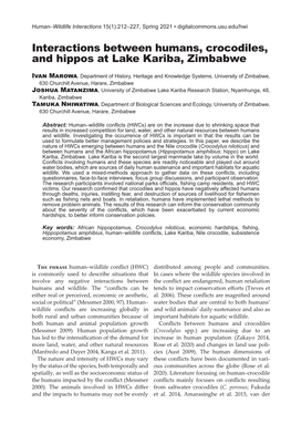 Interactions Between Humans, Crocodiles, and Hippos at Lake Kariba, Zimbabwe