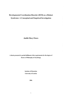 Developmental Coordination Disorder (DCD) As a Distinct Syndrome: a Conceptual and Empirical Investigation