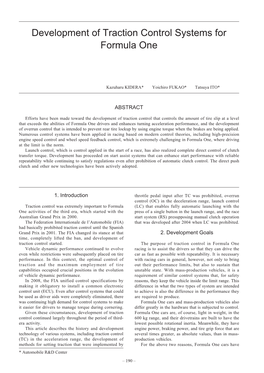 Development of Traction Control Systems for Formula One