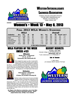 Women's • Week 13 • May 8, 2013