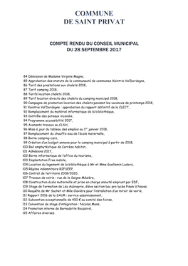 Compte Rendu Du Conseil Municipal Du 28 Septembre 2017