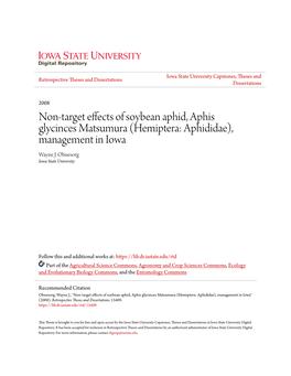 Non-Target Effects of Soybean Aphid, Aphis Glycinces Matsumura (Hemiptera: Aphididae), Management in Iowa Wayne J