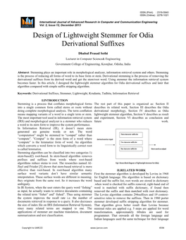 Design of Lightweight Stemmer for Odia Derivational Suffixes