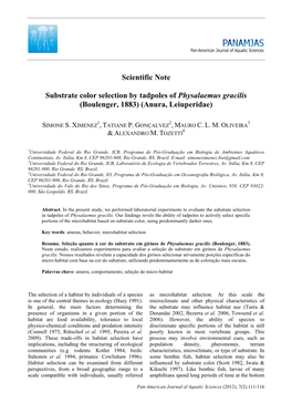Substrate Preferences by Physalaemus Gracilis 113
