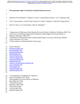 Proteogenomic Single Cell Analysis of Skeletal Muscle Myocytes 1 2 Katherine M. Fomchenko1,4, Rohan X. Verma1,4, Suraj Kannan2