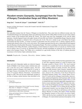 Placodont Remains (Sauropsida, Sauropterygia) from the Triassic of Hungary (Transdanubian Range and Villány Mountains)