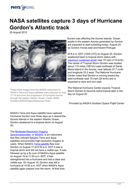 NASA Satellites Capture 3 Days of Hurricane Gordon's Atlantic Track 20 August 2012