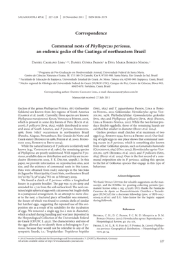 Communal Nests of Phyllopezus Periosus, an Endemic Gecko of the Caatinga of Northeastern Brazil