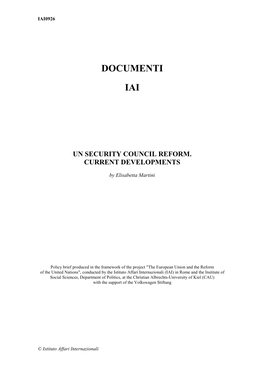 Un Security Council Reform. Current Developments