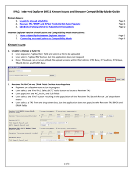 IPAC: Internet Explorer 10/11 Known Issues and Browser Compatibility Mode Guide