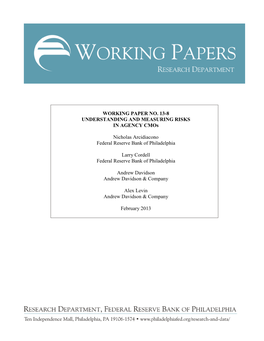 WORKING PAPER NO. 13-8 UNDERSTANDING and MEASURING RISKS in AGENCY Cmos