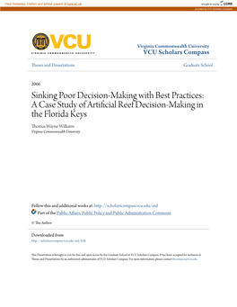 A Case Study of Artificial Reef Decision-Making in the Florida Keys Thomas Wayne Williams Virginia Commonwealth University