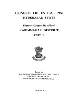 District Census Handbook, Karimnagar, Part II