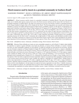 Floral Resources Used by Insects in a Grassland Community in Southern