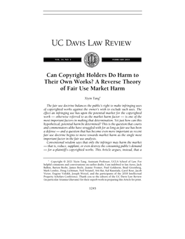 Can Copyright Holders Do Harm to Their Own Works? a Reverse Theory of Fair Use Market Harm