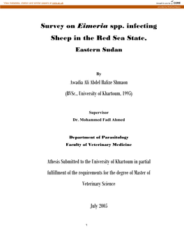 Survey on Eimeria Spp. Infecting Sheep in the Red Sea State, Eastern Sudan