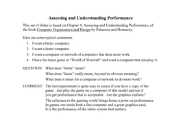 Assessing and Understanding Performance