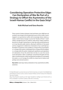 Considering Operation Protective Edge: Can Declaration of War Be Part of a Strategy to Offset the Asymmetry of the Israeli-Hamas Conflict in the Gaza Strip?