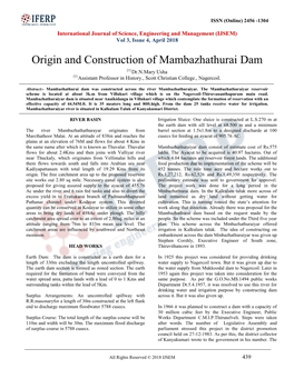 Origin and Construction of Mambazhathurai Dam [1] Dr.N.Mary Usha [1] Assistant Professor in History., Scott Christian College., Nagercoil