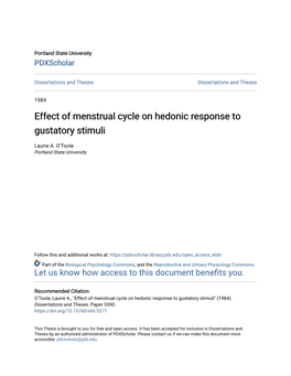 Effect of Menstrual Cycle on Hedonic Response to Gustatory Stimuli