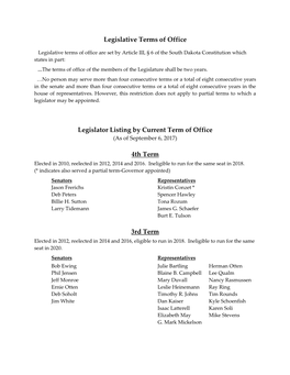 Legislative Terms of Office Legislator Listing by Current Term of Office 4Th