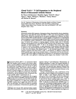 Clonal Vctl2.1 + T Cell Expansions in the Peripheral Blood of Rheumatoid Arthritis Patients by Harout Dersimonian,* Masahiko Sugita,* David N