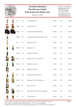 Preisliste Raritäten Pricelist Rare Whisky Liste De Prix De Whisky Rares