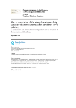 Études Mongoles Et Sibériennes, Centrasiatiques Et Tibétaines, 42 | 2011 the Representation of the Mongolian Shaman Deity Dayan Deerh in Invocations A