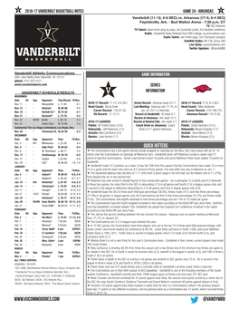 Notes Game 24 - Arkansas Vanderbilt (11-12, 4-6 SEC) Vs