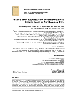 Analysis and Categorization of Several Dendrobium Species Based on Morphological Traits