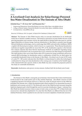 A Levelized Cost Analysis for Solar-Energy-Powered Sea Water Desalination in the Emirate of Abu Dhabi