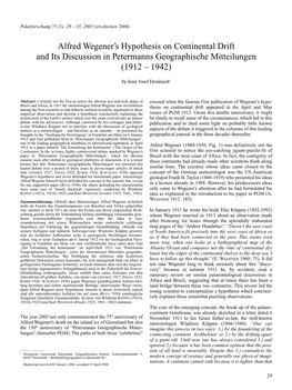 Alfred Wegener's Hypothesis on Continental Drift and Its Discussion