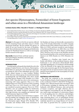 Check List Lists of Species Check List 12(3): 1885, 11 May 2016 Doi: ISSN 1809-127X © 2016 Check List and Authors