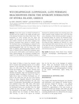 (LOPINGIAN, LATE PERMIAN) BRACHIOPODS from the EPISKOPI FORMATION of HYDRA ISLAND, GREECE by SHU-ZHONG SHEN* and MATTHEW E