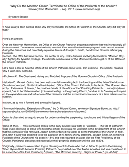 Why Was the Office of Church Patriarch Terminated?