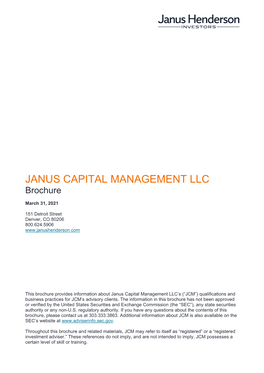 JANUS CAPITAL MANAGEMENT LLC Brochure