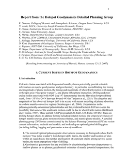 Report from the Hotspot Geodynamics Detailed Planning Group