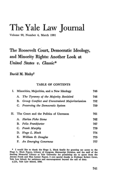 The Roosevelt Court, Democratic Ideology, and Minority Rights: Another Look at United States V