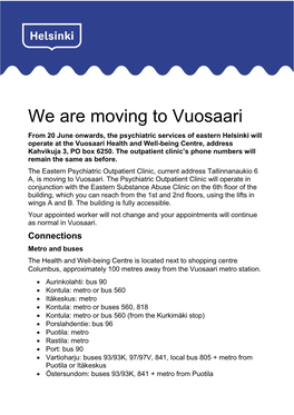 We Are Moving to Vuosaari