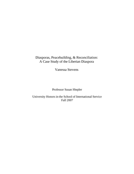 Diasporas, Peacebuilding and Reconciliation: a Case Study of the Liberian Diaspora