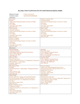 Alaska Non-Native Plant Invasiveness Ranking Form