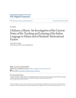 L'italiano a Miami: an Investigation of the Current Status of the Teaching