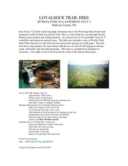 LOYALSOCK TRAIL HIKE SUNDAY JUNE 26 to SATURDAY JULY 2 Sullivan County, PA