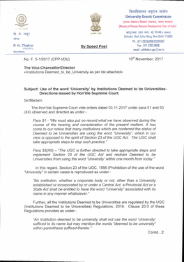 'University' by Institutions Deemed to Be Universities- Directions Issued by Hon'ble Supreme Court