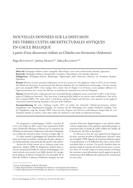 NOUVELLES DONNÉES SUR LA DIFFUSION DES TERRES CUITES ARCHITECTURALES ANTIQUES EN GAULE BELGIQUE À Partir D’Une Découverte Réalisée Au Châtelet-Sur-Sormonne (Ardennes)