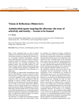 (Minireview) Antimicrobial Agents Targeting the Ribosome